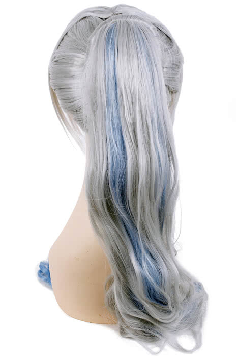 120cm Grey Fade Blue RWBY White Trailer Cos Wigs With Ponytail - lemailwigs