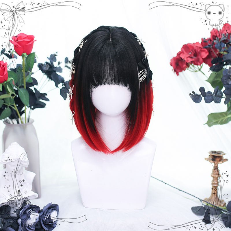 30cm Short Black Mixed Red BoBo Lolita Cosplay Wig - lemailwigs
