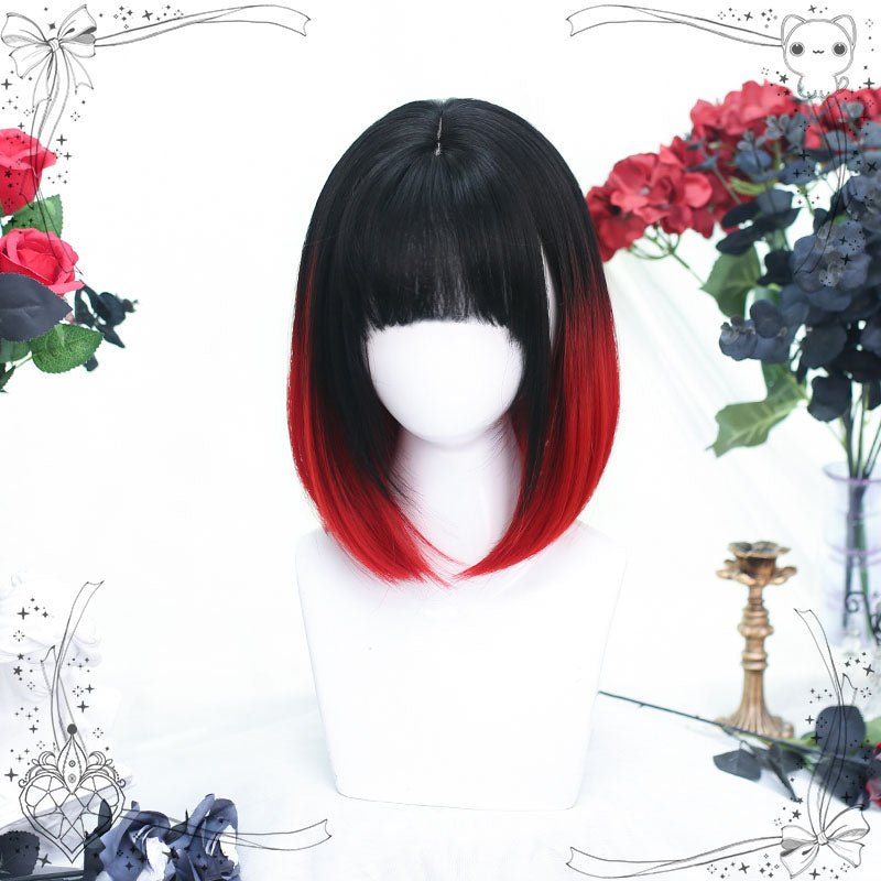 30cm Short Black Mixed Red BoBo Lolita Cosplay Wig - lemailwigs