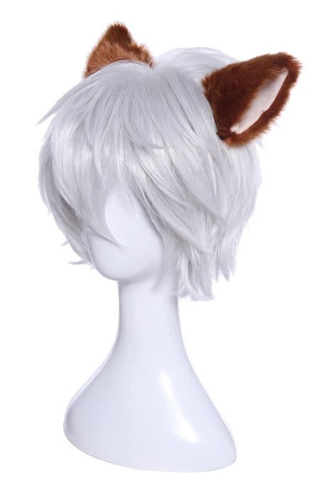 30cm White Silver Cosplay Wigs With Furry Ear - lemailwigs