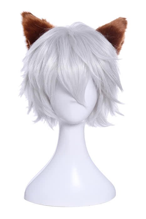 30cm White Silver Cosplay Wigs With Furry Ear - lemailwigs