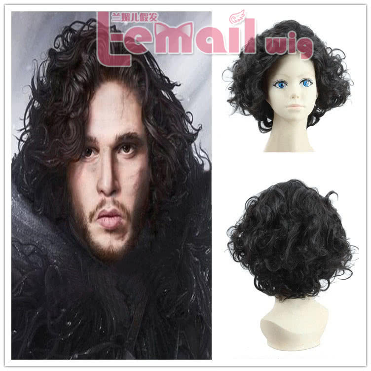 35cm Short John Snow Curly Black Cosplay Wigs - lemailwigs