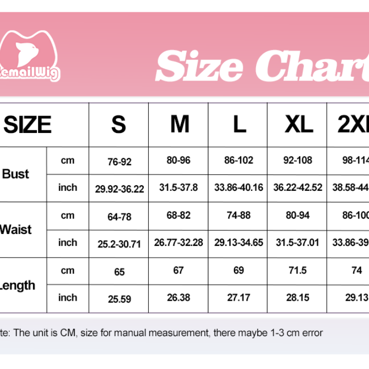 【48HR SHIP】L-email Wig Christmas Party Girls Cosplay Dresses Size Chart
