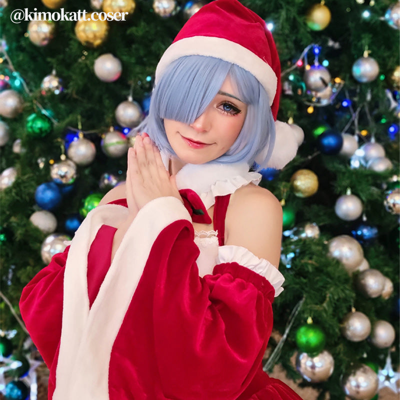 【48HR SHIP】L-email Wig Re: ZERO -Starting Life in Another World Rem Ram Fanart Christmas Cosplay Costume