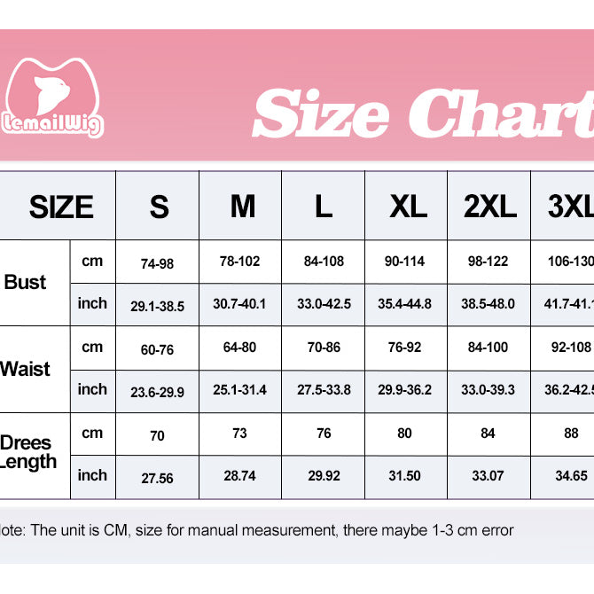 【48HR SHIP】L-email Wig Re: ZERO -Starting Life in Another World Rem Ram Fanart Christmas Cosplay Costume Size Chart