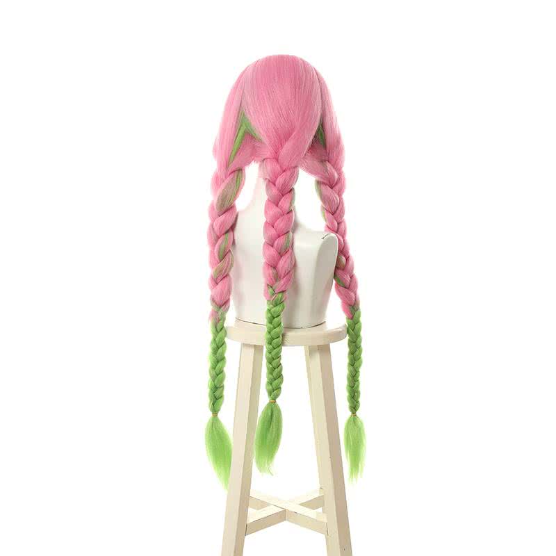 【48HR SHIP】Demon Slayer Kimetsu no Yaiba Kanroji Mitsuri Long Pink Mixed Green Braid Cosplay Wigs - lemailwigs