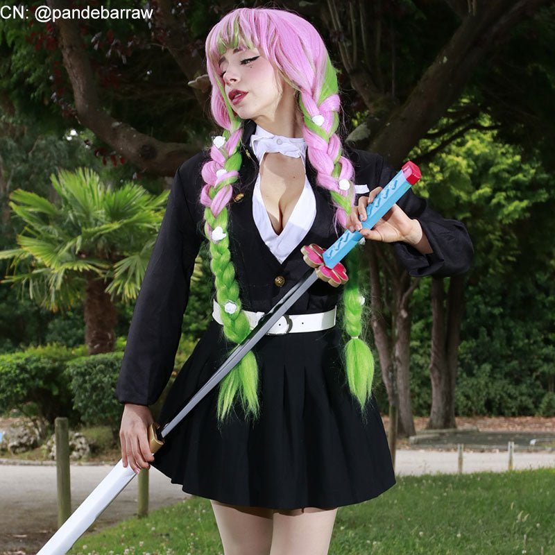 【48HR SHIP】Demon Slayer Kimetsu no Yaiba Kanroji Mitsuri Long Pink Mixed Green Braid Cosplay Wigs - lemailwigs