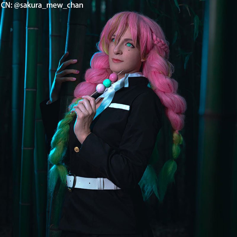 【48HR SHIP】Demon Slayer Kimetsu no Yaiba Kanroji Mitsuri Long Pink Mixed Green Braid Cosplay Wigs - lemailwigs