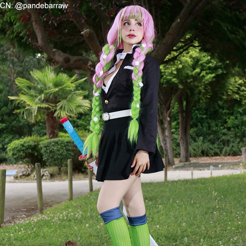 【48HR SHIP】Demon Slayer Kimetsu no Yaiba Kanroji Mitsuri Long Pink Mixed Green Braid Cosplay Wigs - lemailwigs