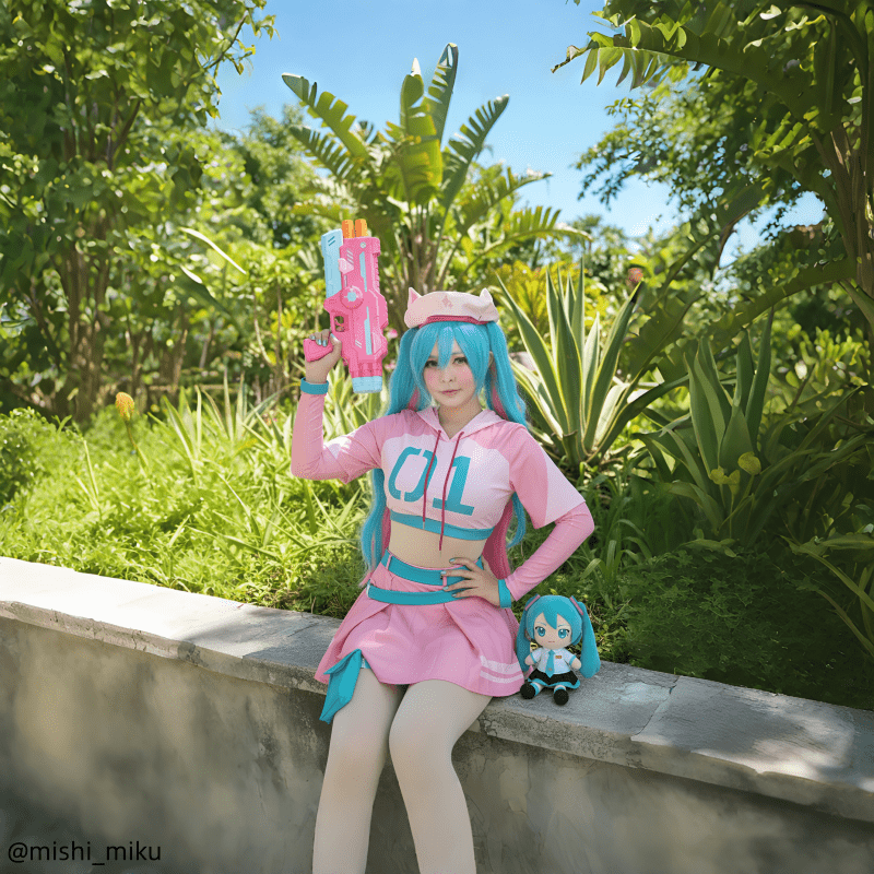 【48HR SHIP】L - email Wig Exclusive Fortnite Neko Hatsune Miku Pink Cosplay Costume - lemailwigs