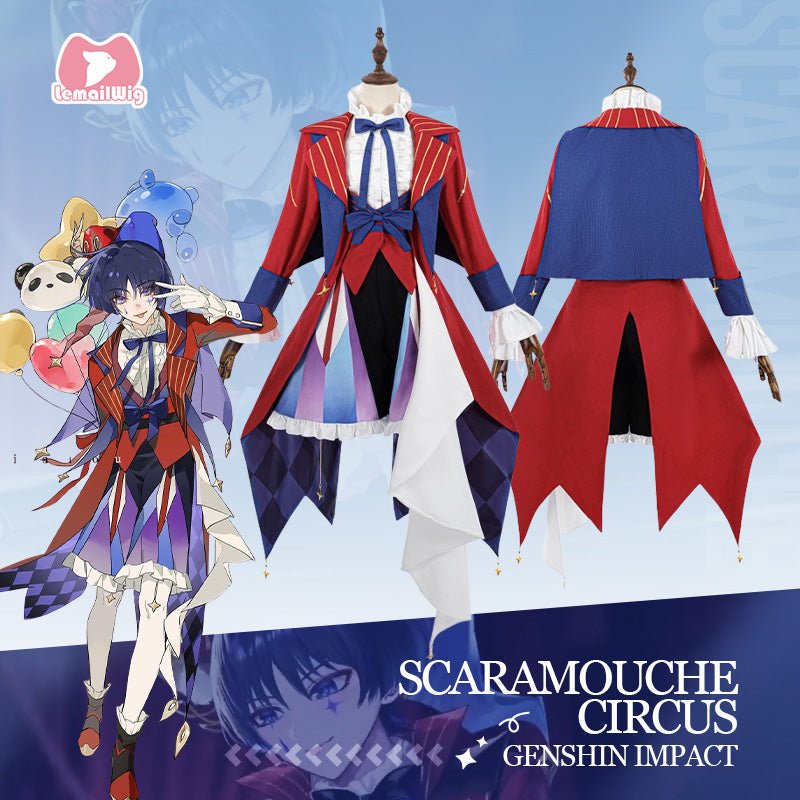 【48HR SHIP】L - email Wig Genshin Impact Scaramouche Wanderer Circus Cosplay Costume - lemailwigs