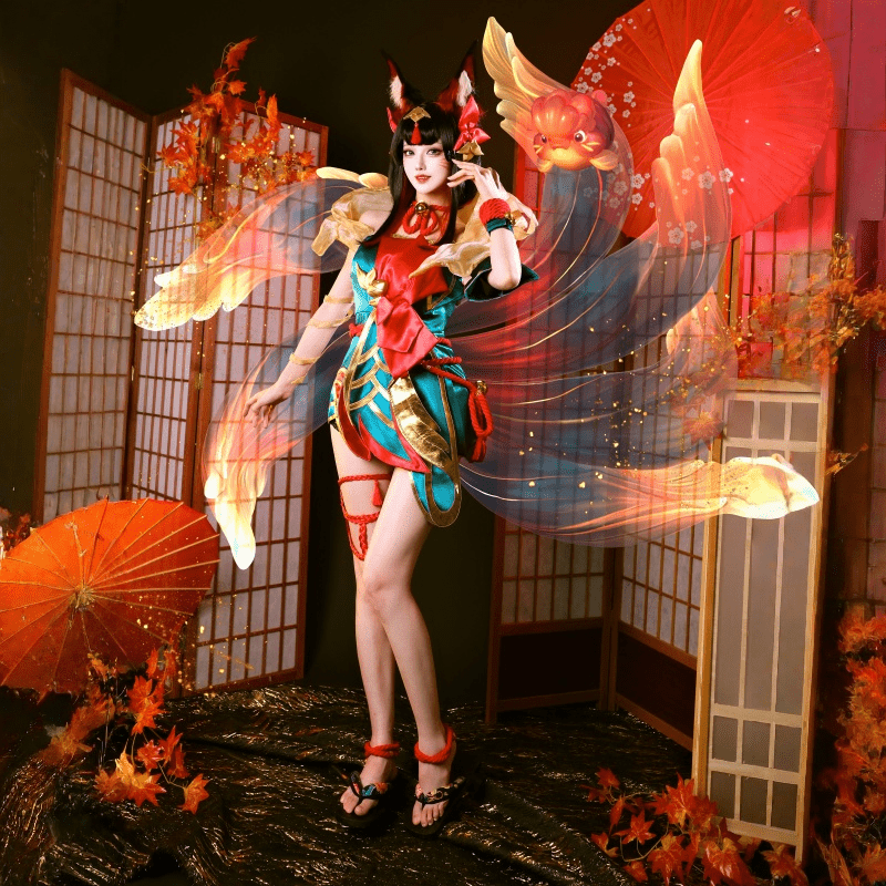 L - email Wig League of Legends After Hours Spirit Blossom Springs Ahri Cosplay Costume And Wig Full Set - lemailwigs