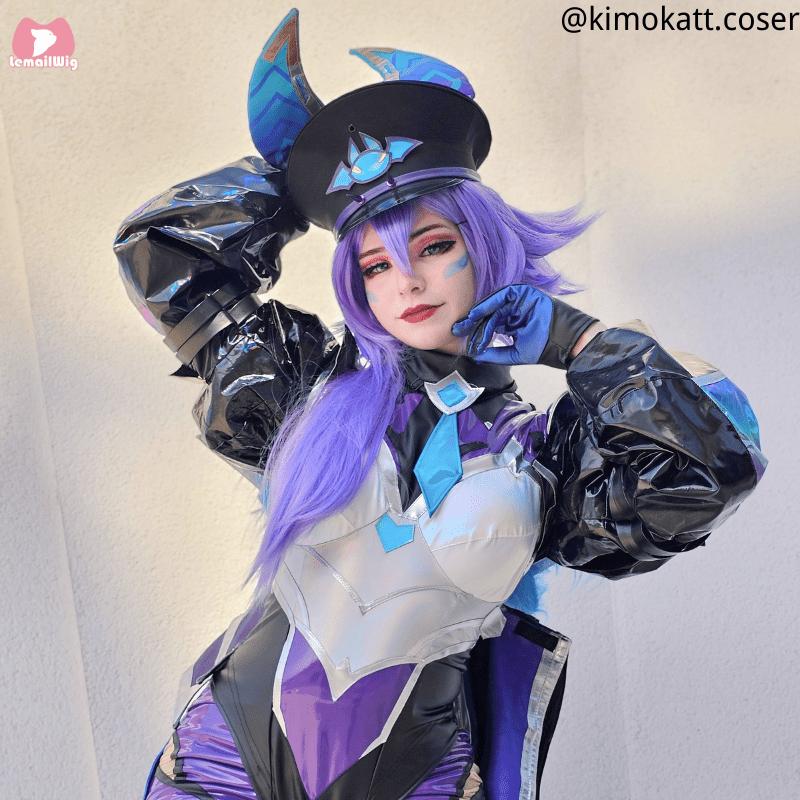 【48HR SHIP】LOL Battle Bat Xayah Purple Cosplay Wig - lemailwigs