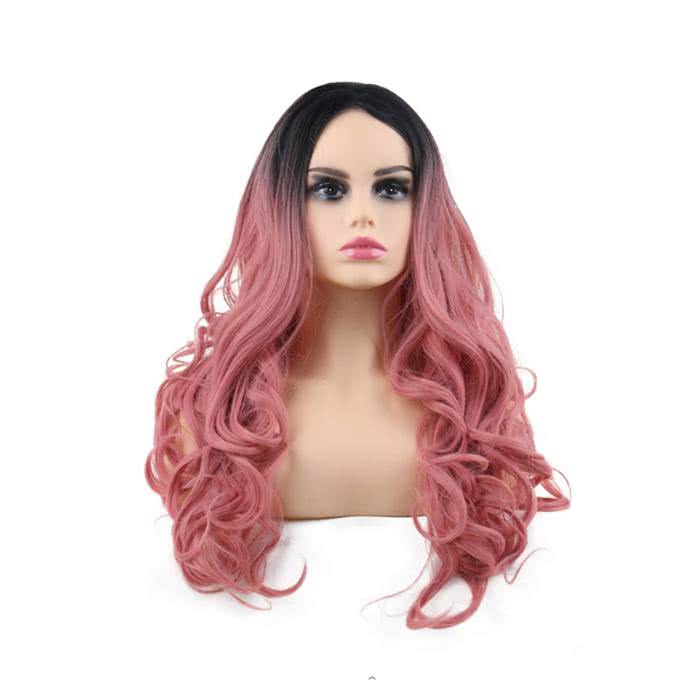 60cm Long Classic Curly Black Gradient Brown Pink Grey Charms Fashion Wigs - lemailwigs