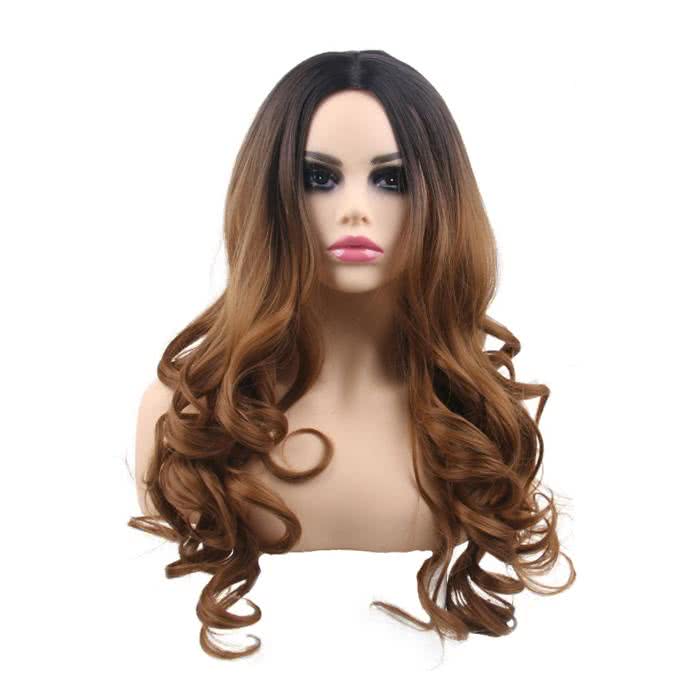 60cm Long Classic Curly Black Gradient Brown Pink Grey Charms Fashion Wigs - lemailwigs