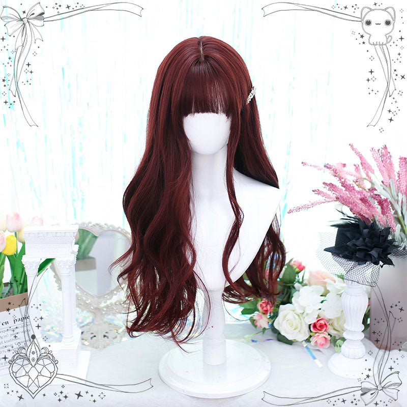 60cm Long Curly Dark Red Fashion Lolita Cosplay Wig - lemailwigs
