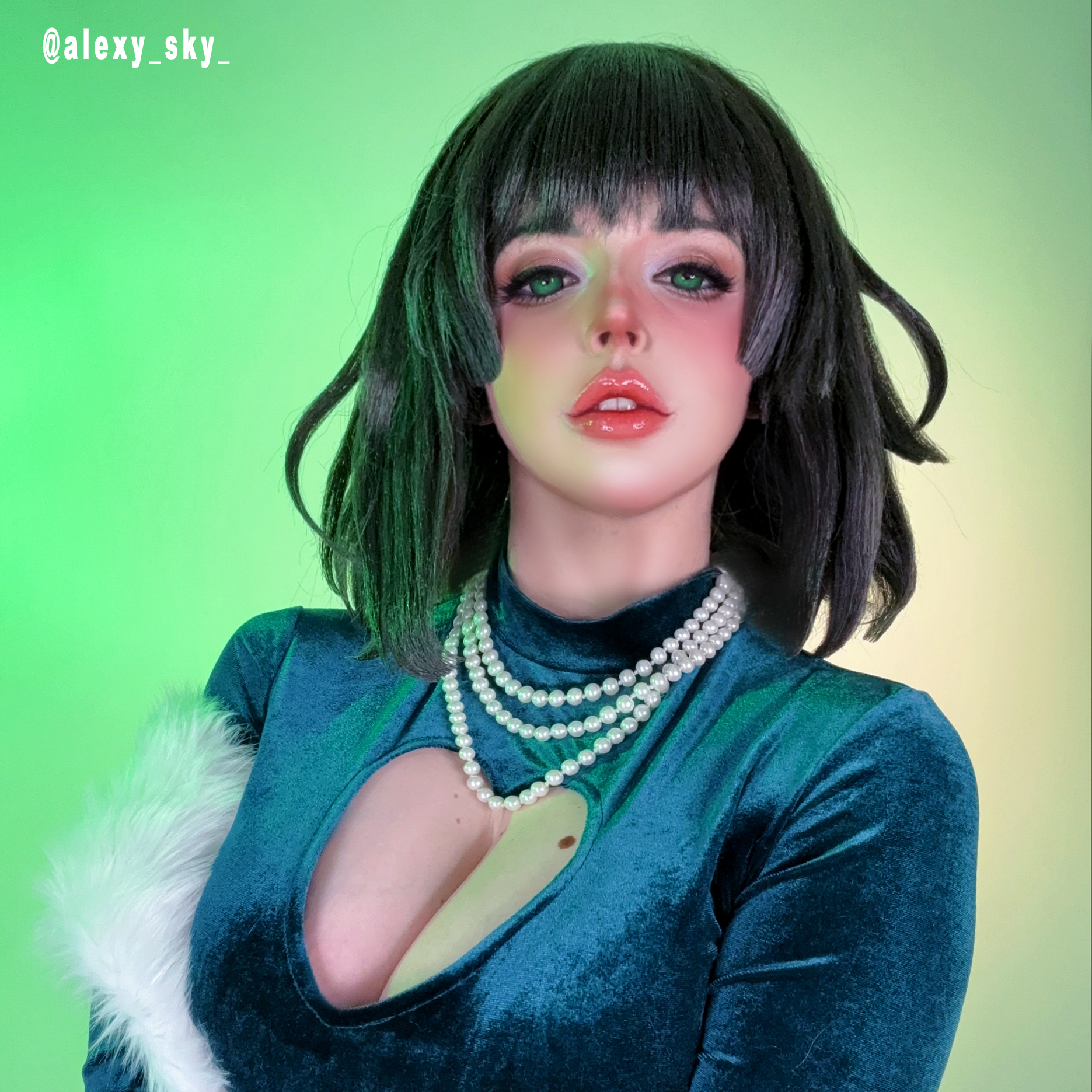 Anime One Punch Man Fubuki 40cm Dark Green Straight Cosplay Wigs