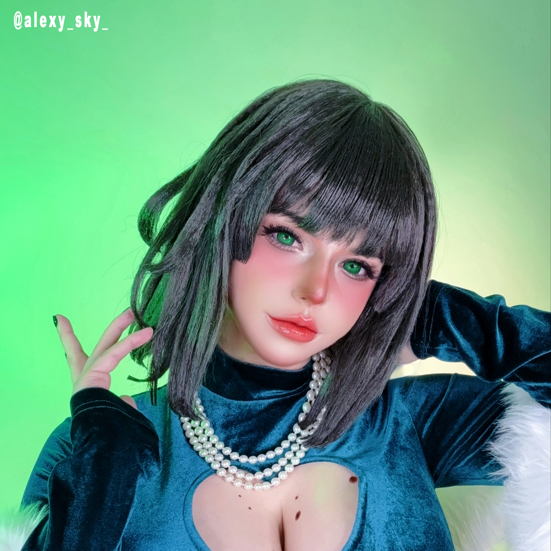 Anime One Punch Man Fubuki 40cm Dark Green Straight Cosplay Wigs