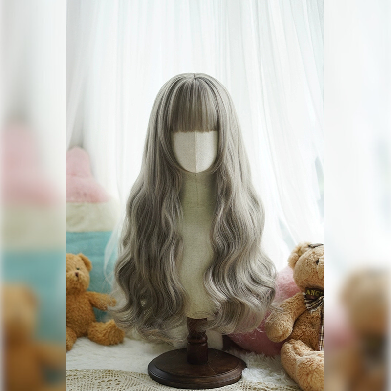 Ash Flax Gray Lavender Lolita Curly Hair - Cool-Toned Wig for Edgy Gothic & Harajuku Looks