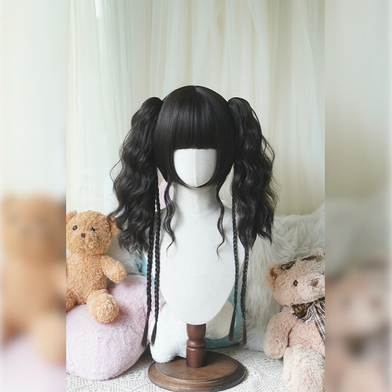 Ebony Tea Black Lolita Wig - Ash Undertone Braids for Classic Gothic & Commute