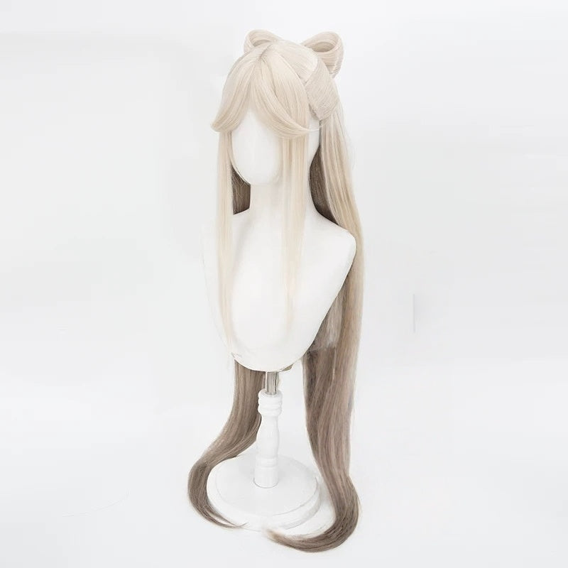 GenshinImpactNingguangLongStraightBlondeCosplayWigsWithBow_1