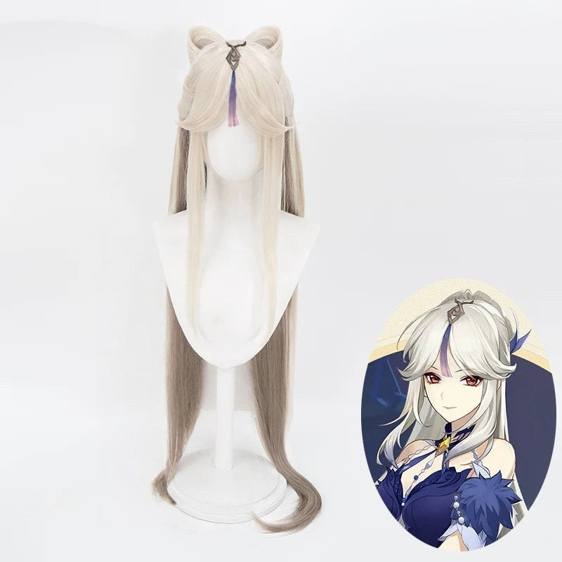 GenshinImpactNingguangLongStraightBlondeCosplayWigsWithBow_2