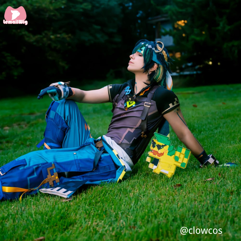 Genshin Impact Kinich Blue Black Short Cosplay Wig