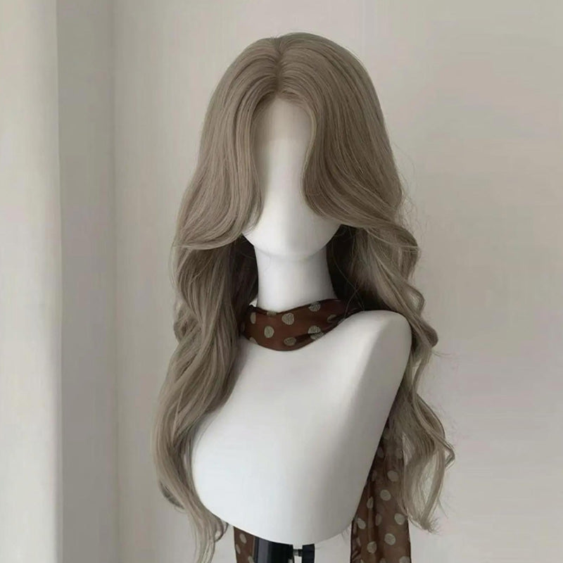 L-email Wig Fog Gray Long Curly 65cm Font Lace Wig