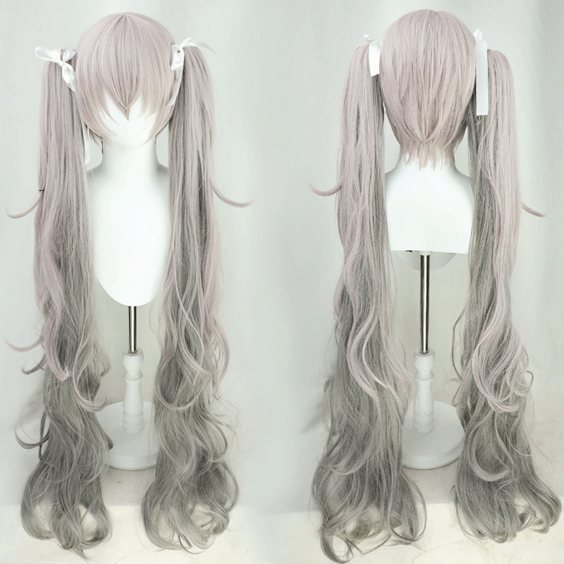 L-email Wig Hatsune Miku 25ji 105cm Mixed Gray Ponytail Cosplay Wig