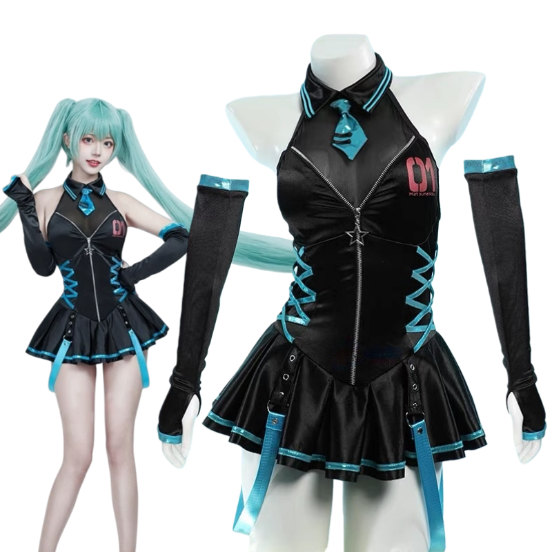 L-emailWigHatsuneMikuOne-pieceBlackSwimsuitCosplayCostume_3