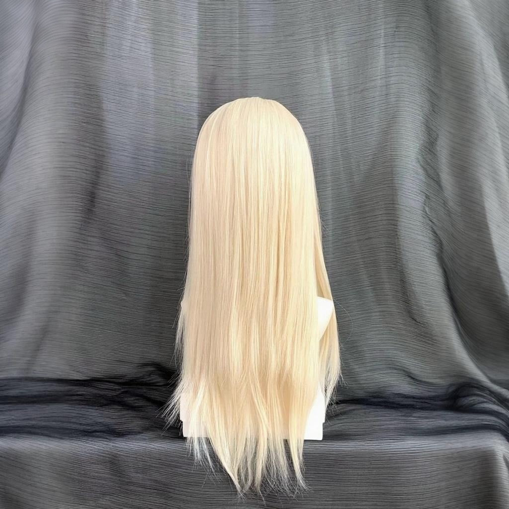 L-email Wig Blonde Platinum 65cm Middle Parting Bangs Lace Front Long Wig