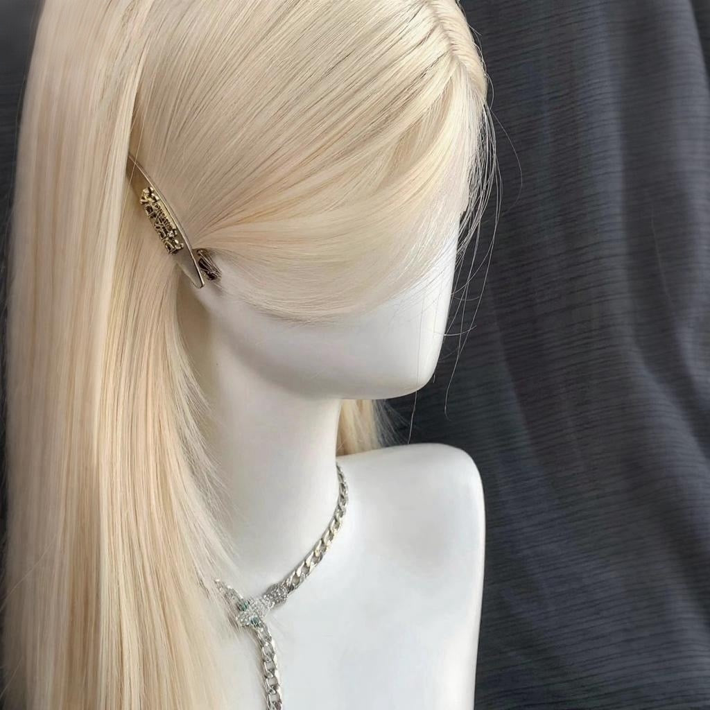 L-email Wig Blonde Platinum 65cm Middle Parting Bangs Lace Front Long Wig