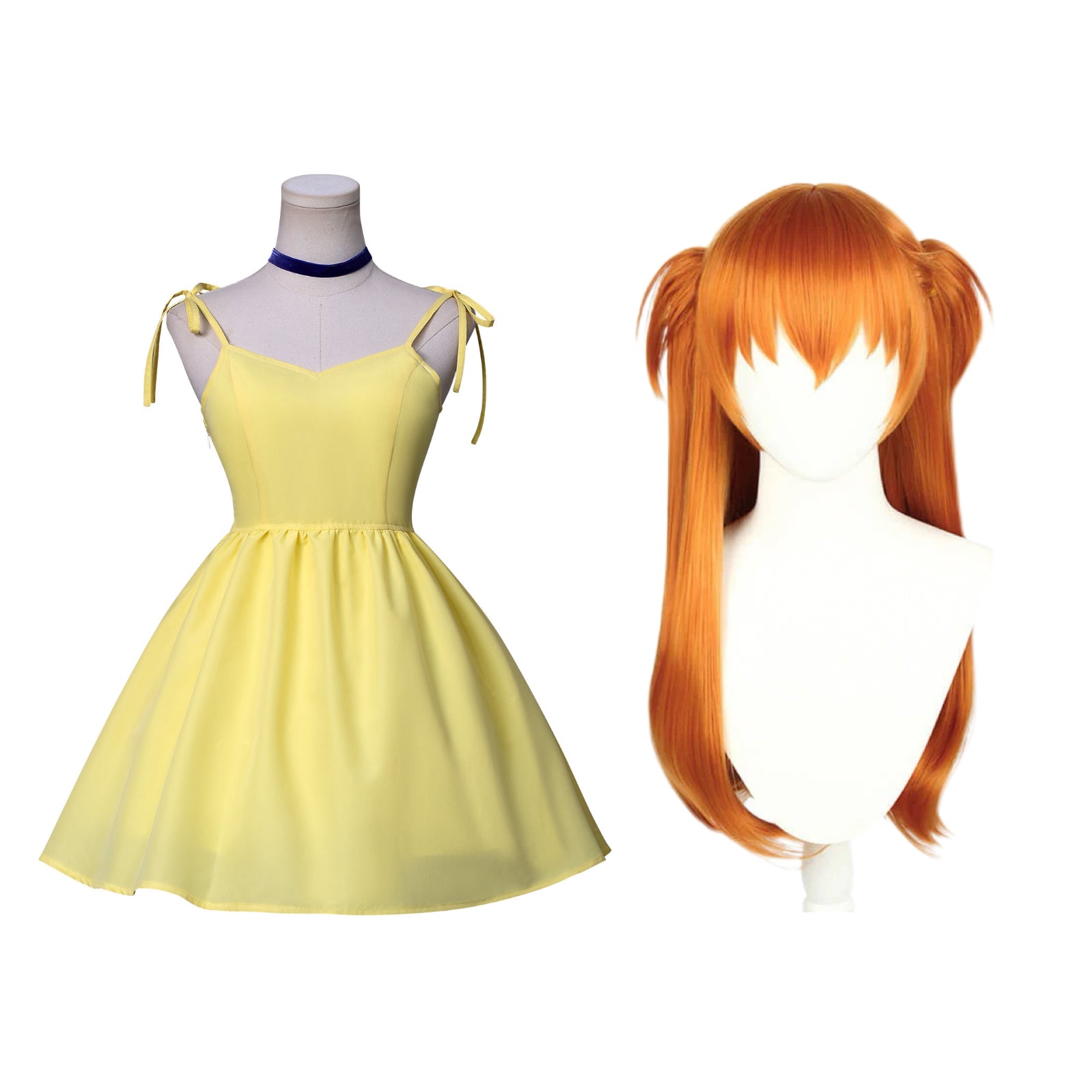 L-email Wig EVA Asuka Langley Soryu Yellow Cosplay Costume And Orange Long Wig Kit