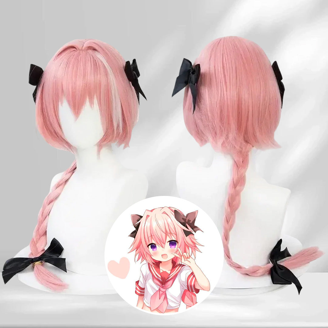L-email Wig FGO Astolfo Cosplay 80cm Long Pink Braid Wig