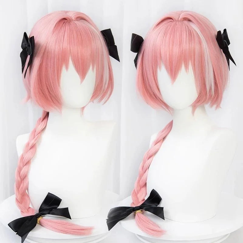 L-email Wig FGO Astolfo Cosplay 80cm Long Pink Braid Wig