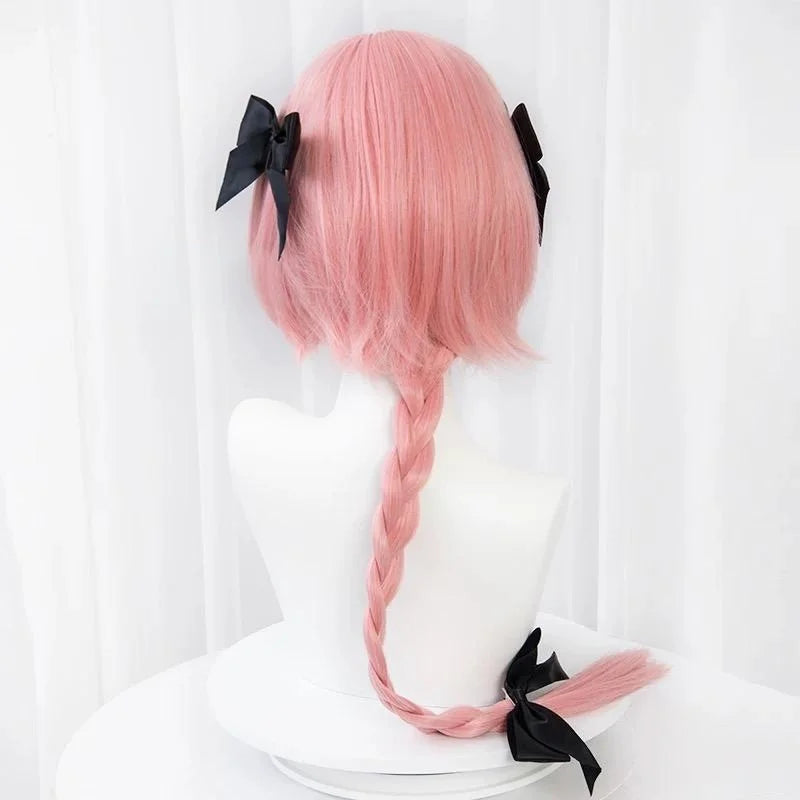 L-email Wig FGO Astolfo Cosplay 80cm Long Pink Braid Wig