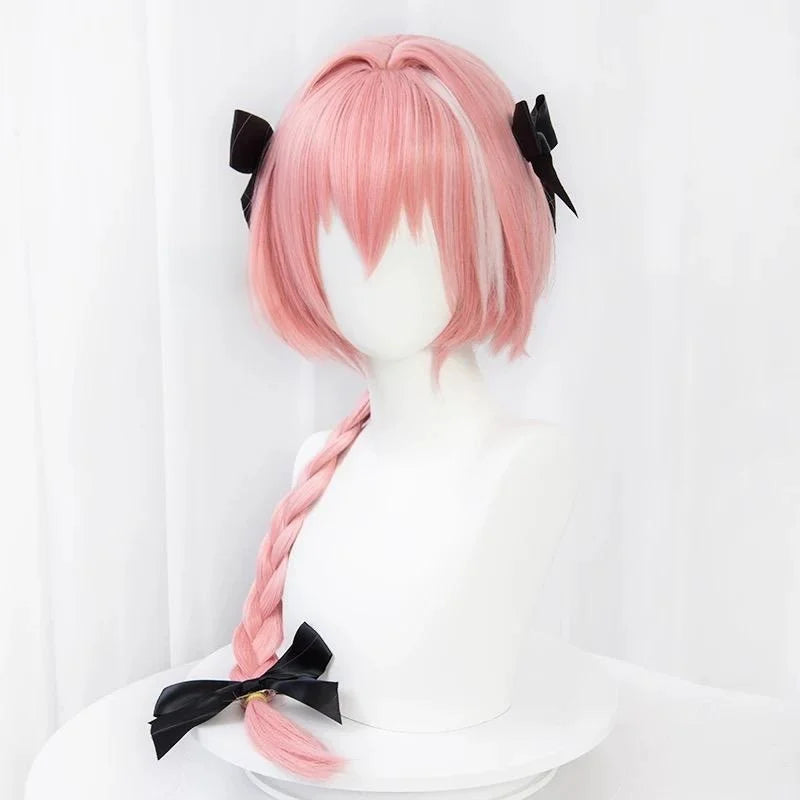 L-email Wig FGO Astolfo Cosplay 80cm Long Pink Braid Wig