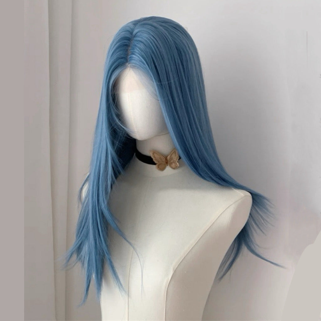 L-email Wig Hand Hook Blue Long Straight 65cm Lace Front Wig