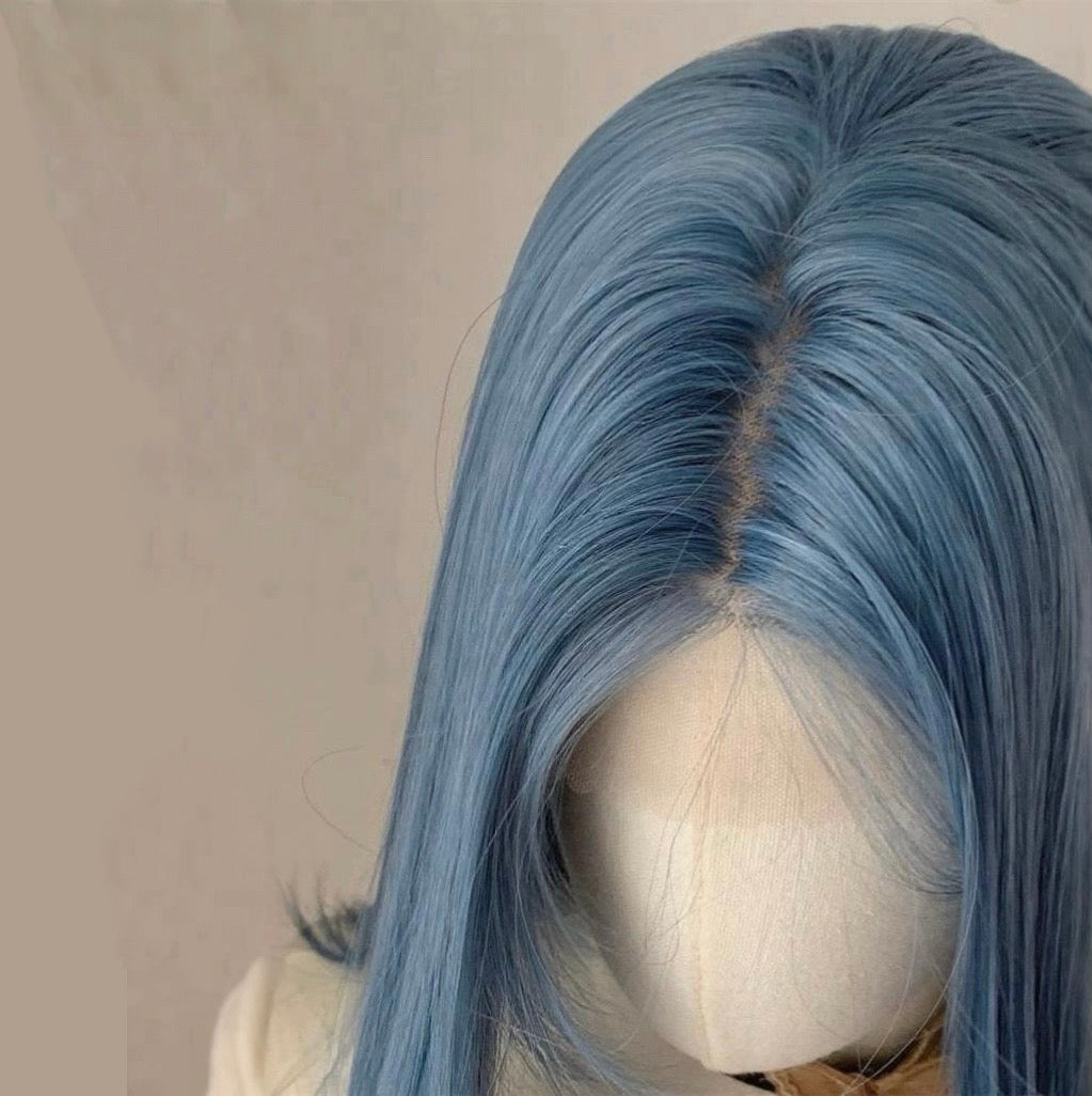 L-email Wig Hand Hook Blue Long Straight 65cm Lace Front Wig