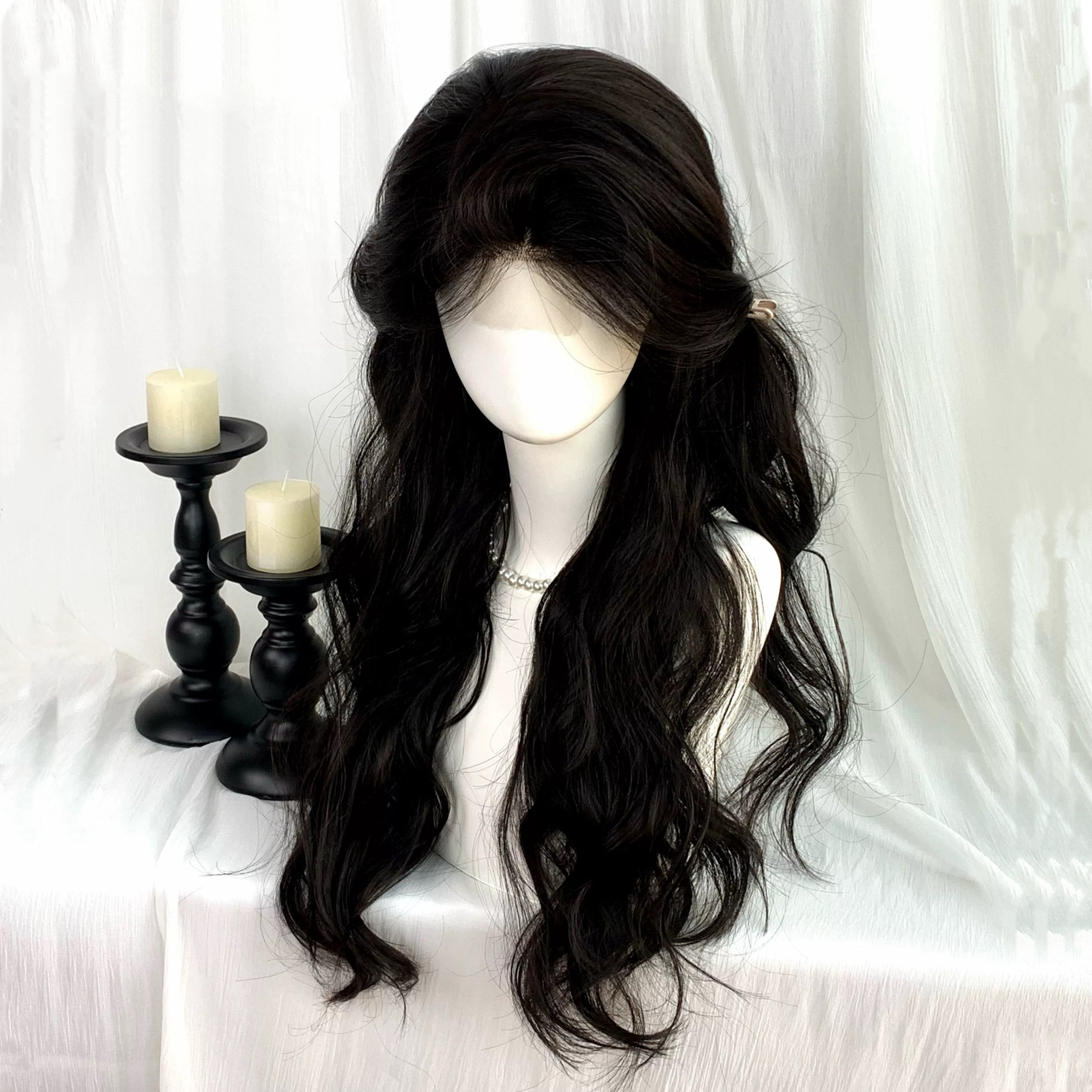 L-email Wig Hand Hook Lace Front Black Brown Curls Wigs