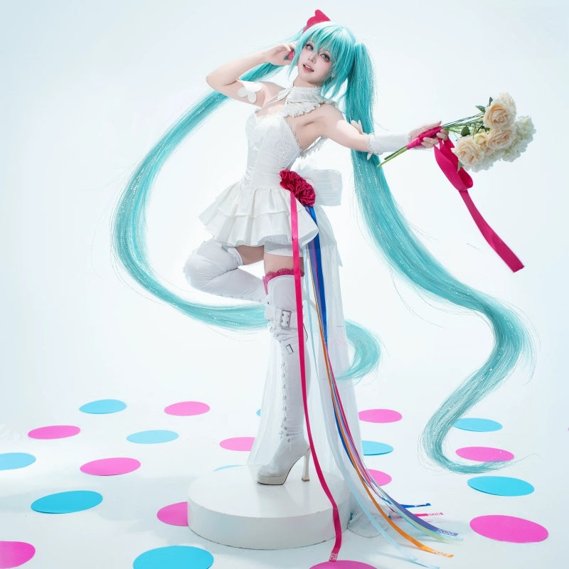 L-email Wig Hatsune Miku Racing Miku 15th Anniversary Rhapsody White Cosplay Costume4