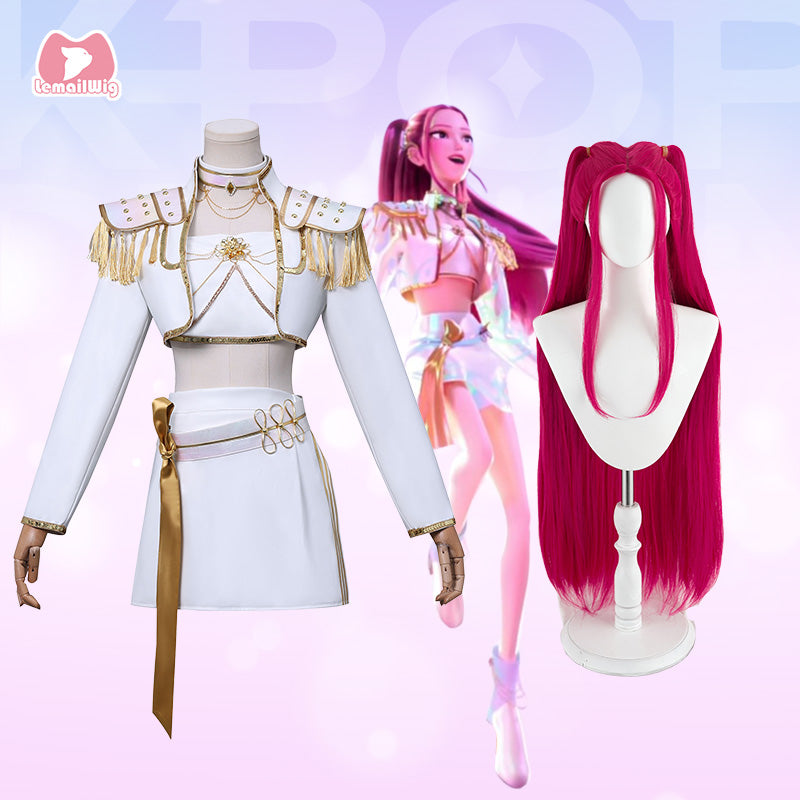 L-email Wig Kpop Demon Hunter White Outfit Mira Cosplay Costume (XS-XXXL)