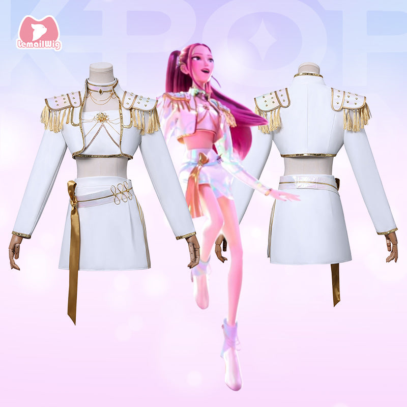 L-email Wig Kpop Demon Hunter White Outfit Mira Cosplay Costume (XS-XXXL)