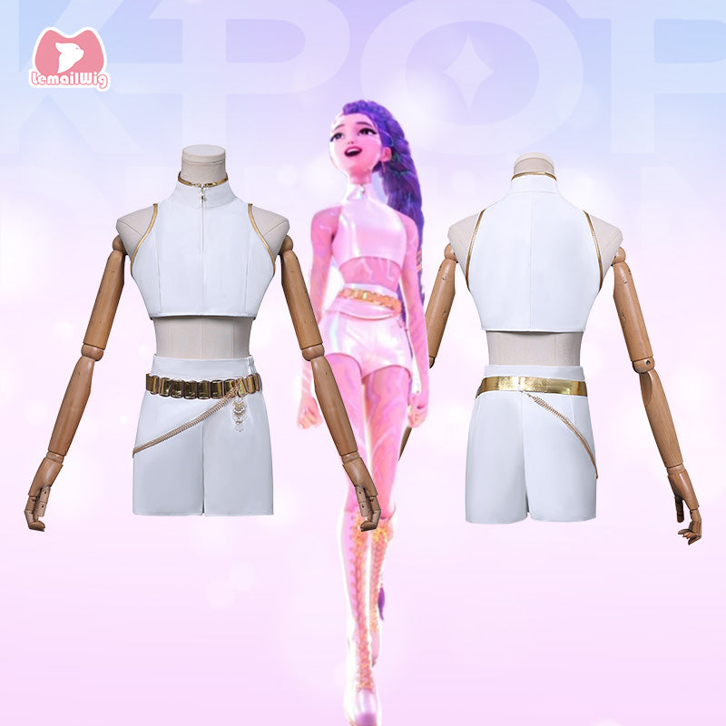 L-email Wig Kpop Demon Hunter White Outfit Rumi Cosplay Costume (XS-XXXL)