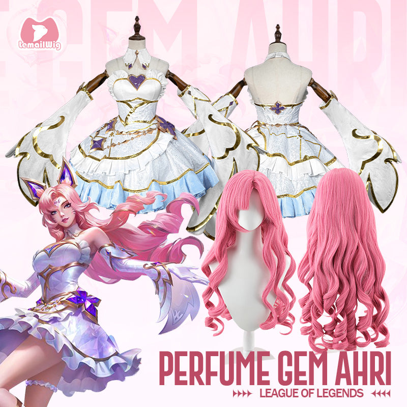 L-email Wig League of Legends Prestige Perfume Golden Spatula Gem Ahri Cosplay Costume And Wig Full Set