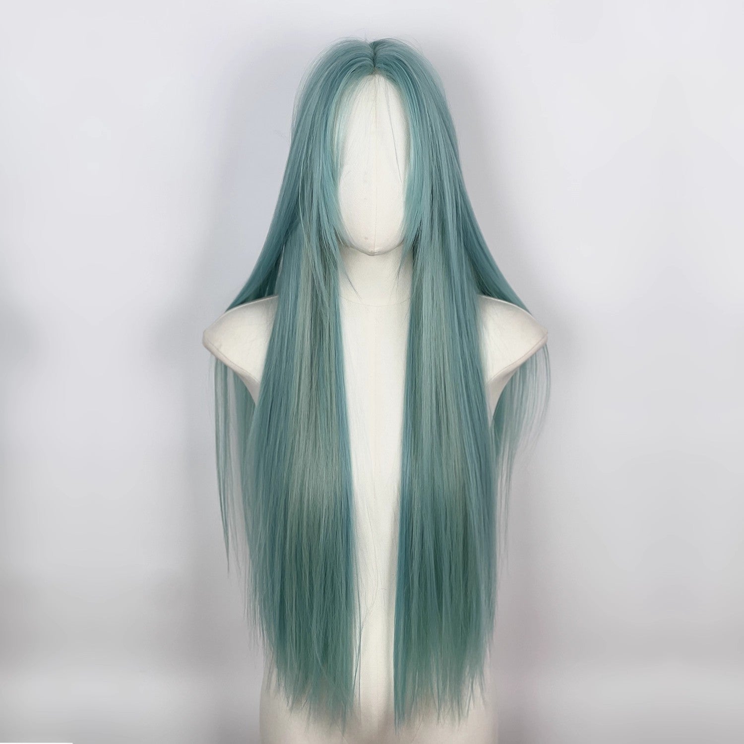 L-email Wig Mint Green Middle Part 80cm Straight Lace Wig