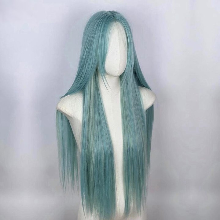 L-email Wig Mint Green Middle Part 80cm Straight Lace Wig