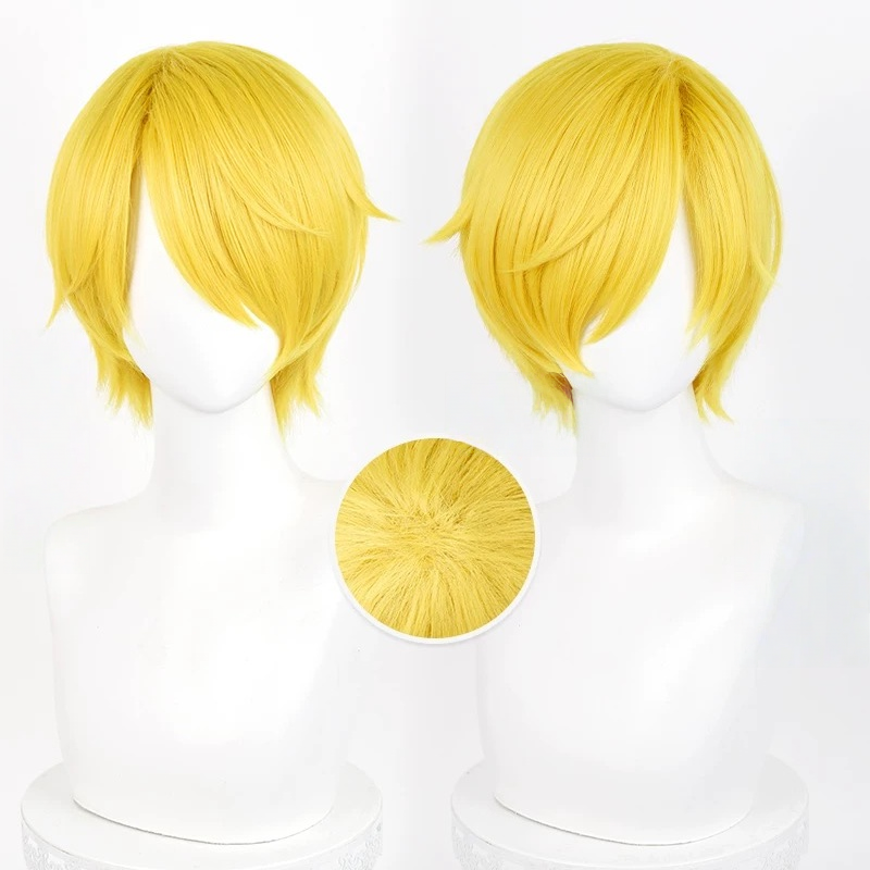 L-email Wig ONE PIECE Vinsmoke Sanji Golden Yellow 30cm Halloween Cosplay Wig