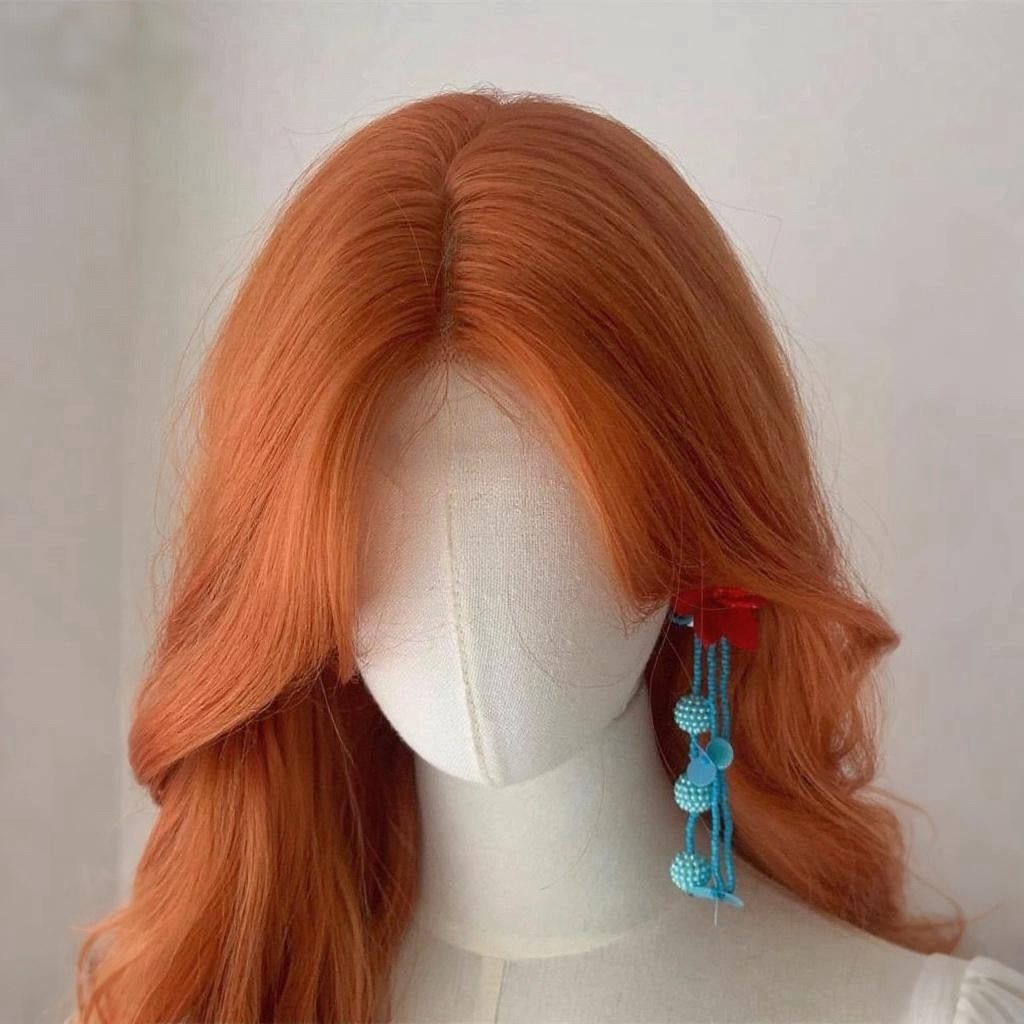 L-email Wig Orange Hand Hook Curls 65cm Lace Front Wig