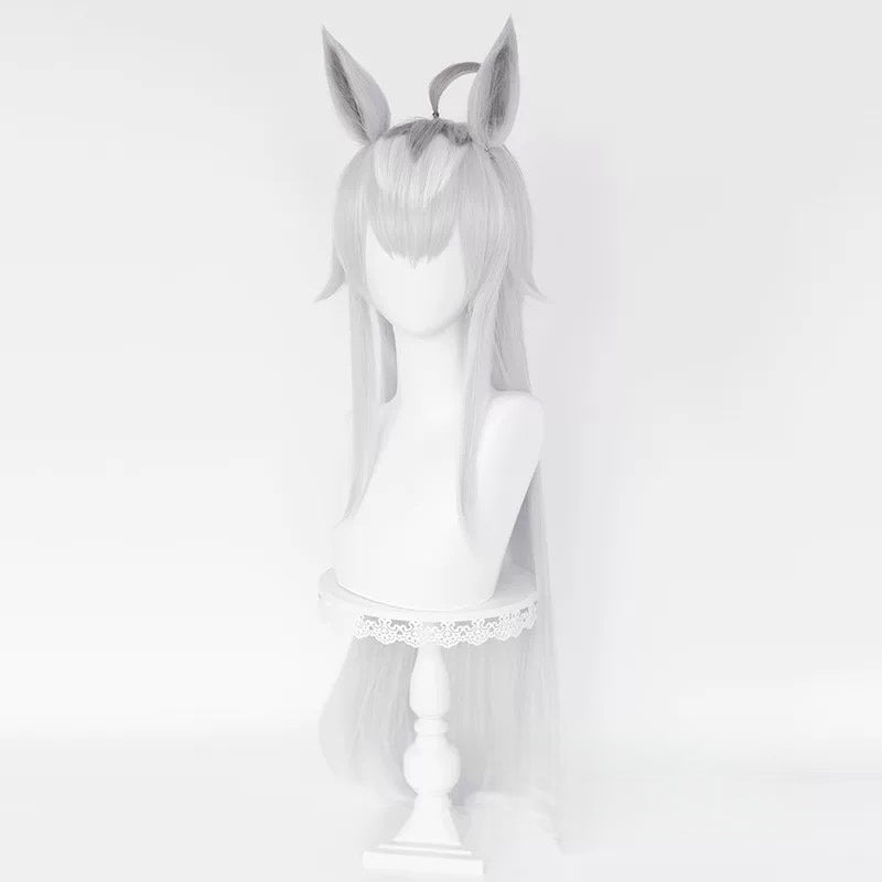 L-email Wig Pretty Derby Oguri Cap Gray 90cm Cosplay Wig And Tail Ears 04
